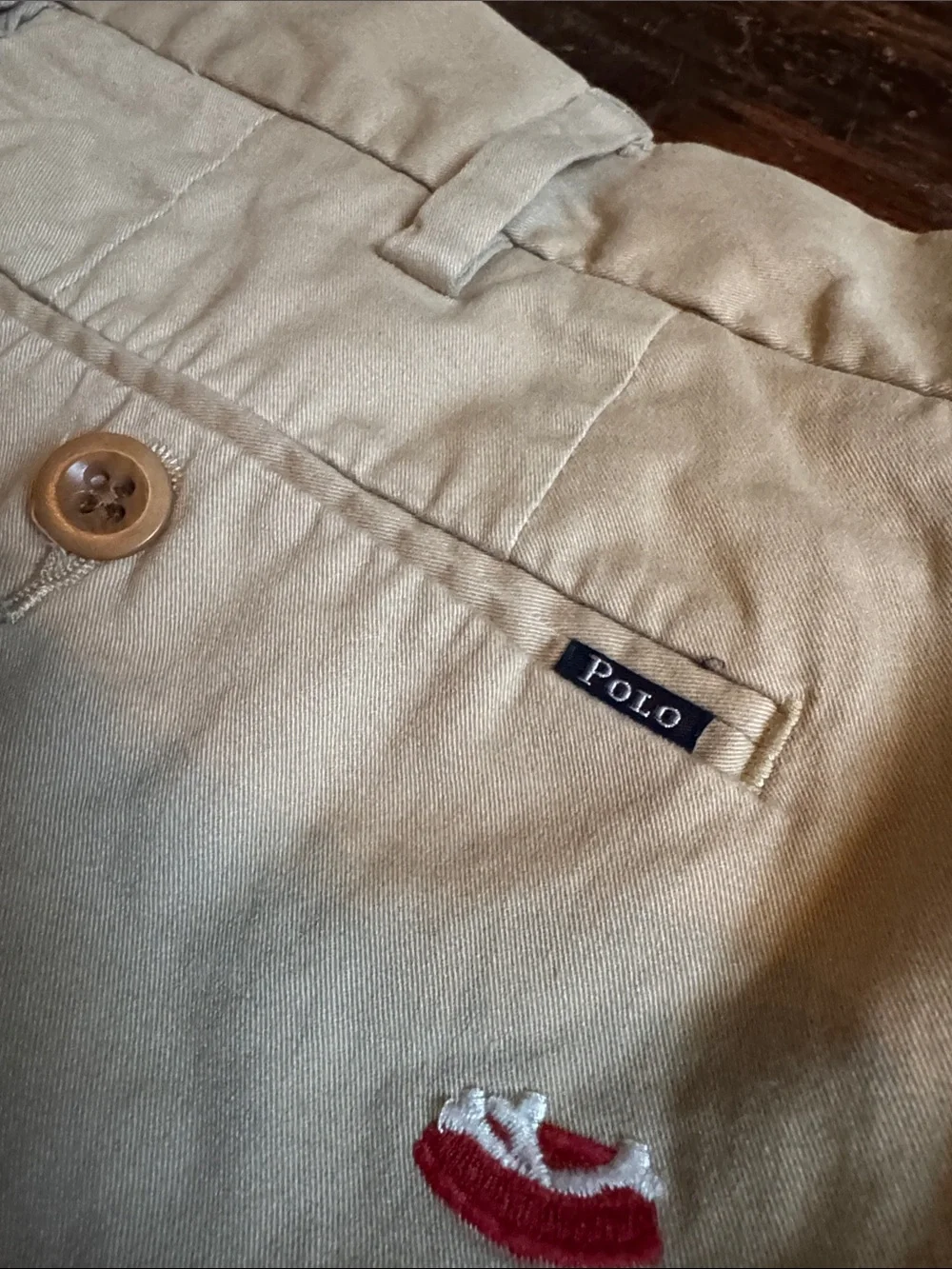 Polo by Ralph Lauren Khaki Embroidered Bulldog Shorts 33W